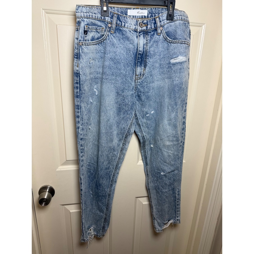 KanCan High Rise Distressed Mom Jeans Light Acid Wash Rigid Denim KC8603M 9/28